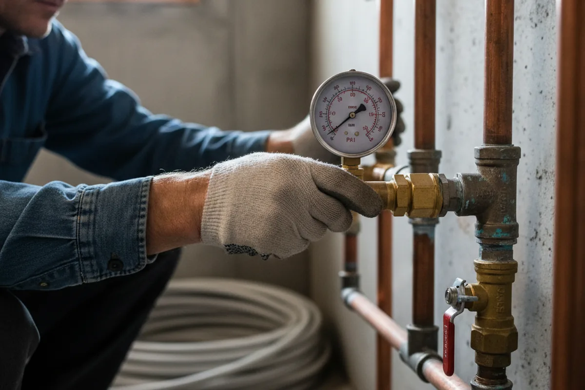 Pressure testing a repaired line during Water Line Repair in Rew